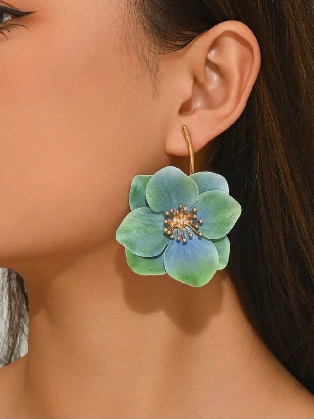 Green Blue Floral Drop Earrings N1507